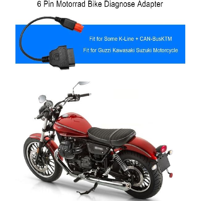 6 Pin OBD2 Adapter Cable Fit For Guzzi Kawasaki Suzuki Yamaha Harley Davidson Piaggio Vespa Motorcycle OBD Diagnostic Cable, Euro5 6-Pin Connector,