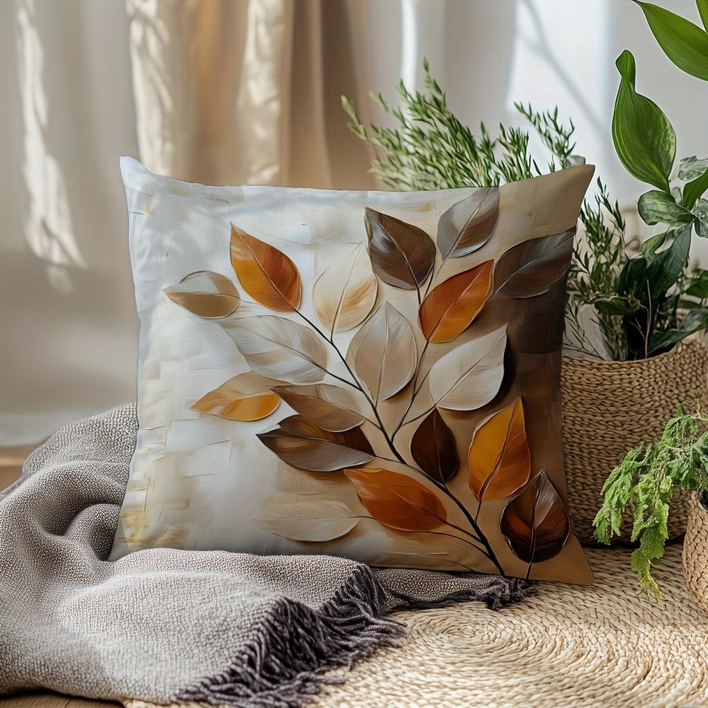 Vikama Nordic Leaf Three-Dimensional Print Design Pillow Cover, Bedroom, Bedside Pillowcase, Soft And Comfortable Home Decor