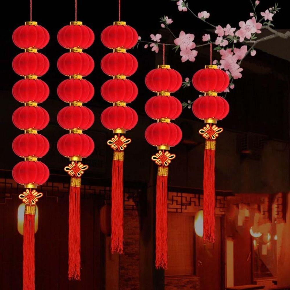 With Chinese Knot Flocking Red Lanterns Tasseled Hanging Lantern  Tree