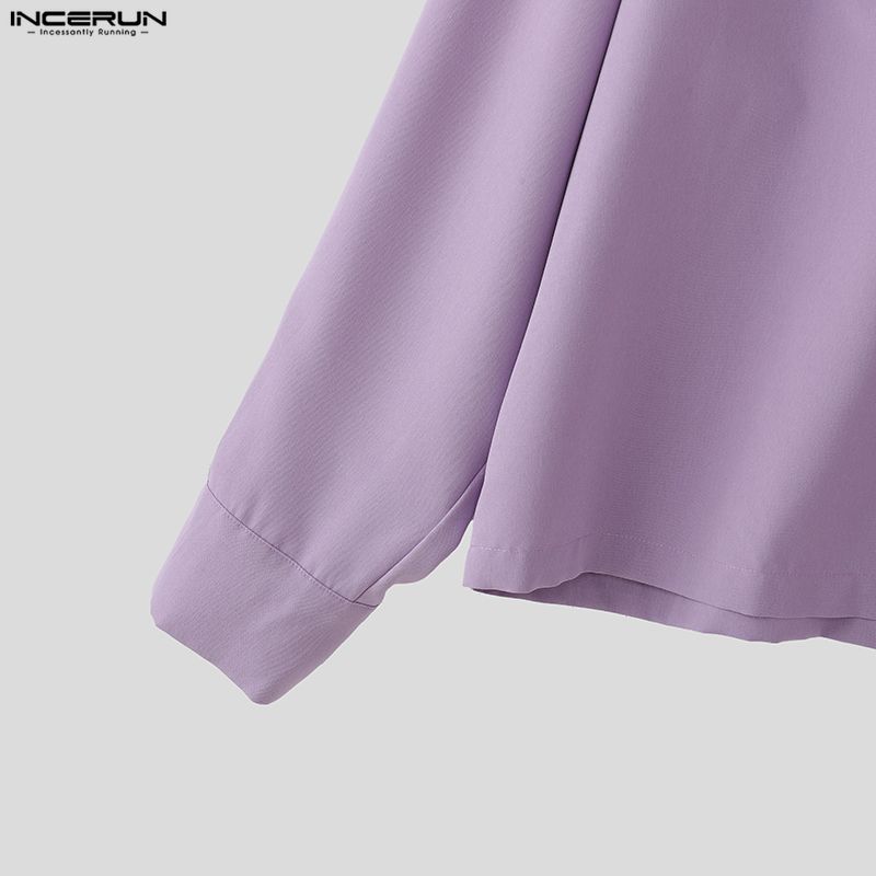 INCERUN Oversized Men Lapel Neck Long Sleeve Casual Loose Short Shirts Tops