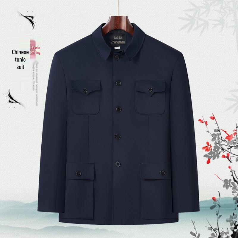 Men's Zhongshan Suit Set for Middle-Aged and Elderly - Autumn/Winter Grandpa's Tang Suit Outerwear
