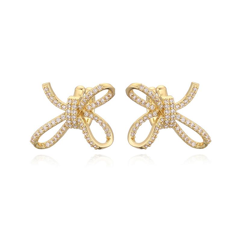 

HECHENG,Golden/Coppery 18K Golden-Plated Inlaid CZ Stones Copper Bow Earrings Women s Banquet Jewellery Accessories 1 Pair Other золотистий