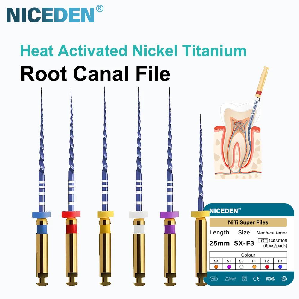 Niceden 6 szt. Silnik pilników endodontycznych NiTi do kanałów korzeniowych, stożkowe narzędzia stomatologiczne, elastyczne