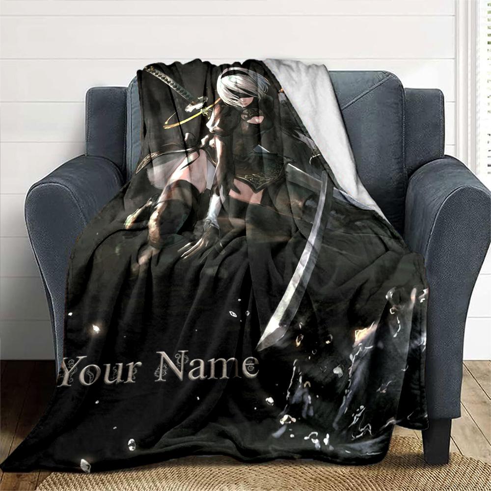 Name Custom NieR Automata 2B Print Flannel Blanket High Quality Warm Comfortable Cover for All Seasons Perfect for Gifts Home Decor