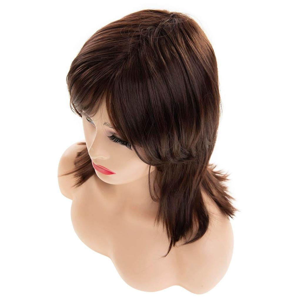 Medium Length Hair Natural Golden Brown Wig Synthetic Straight Wigs with Bangs for Women Daily Cosplay Party Heat Resistant Fibre