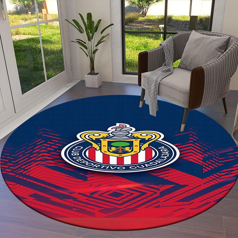 Club Deportivo Guadalajara Round Area Rug,Carpet Rug for Living Room Bedroom Sofa Playroom Decor,Non-slip Floor Mat