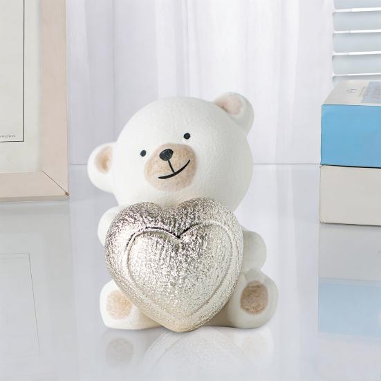 Love Bear Ceramic Figurine Small Cute Cartoon Bears with Heart Statue for Wedding Christmas Kids