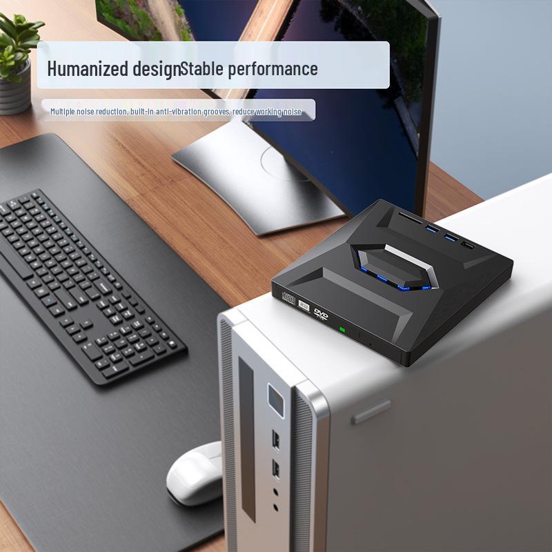 7-in-1 Multifunctional Card Reader & External DVD Burner with SD/TF Slots and USB/Type-C Interface