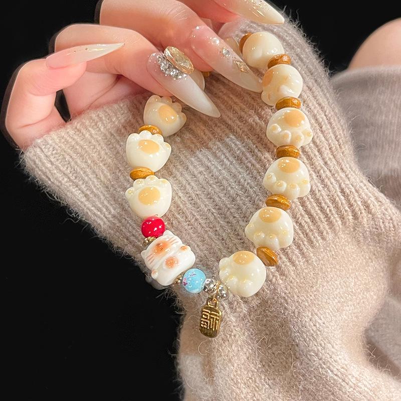 Charcoal-Burned Bodhi Root Cat Claw Beaded Bracelet - Simple, Versatile Jewelry Gift for Women