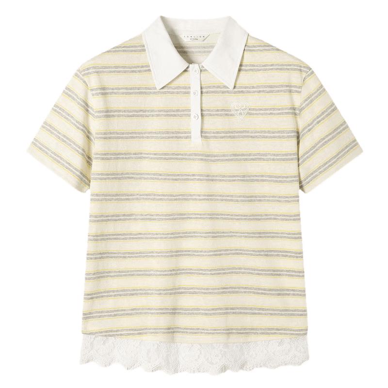 TonLion 2026 Summer Women s Striped Short Sleeve Polo Shirt M