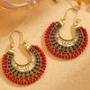 1 Paio di Orecchini Bohemia Stile Retrò Corda Rossa Intrecciata a Mano Intaglio Cavo Pizzo Forme a Sole Orecchini da Spiaggia Festival