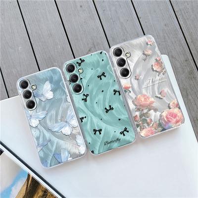 Cute Floral Bowknot Phone Case For iPhone 15 Samsung S25 Ultra A55 S24 FE A16 Xiaomi Redmi Note 14 13 Pro 14C Huawei Honor 200 Shockproof Matte Cover