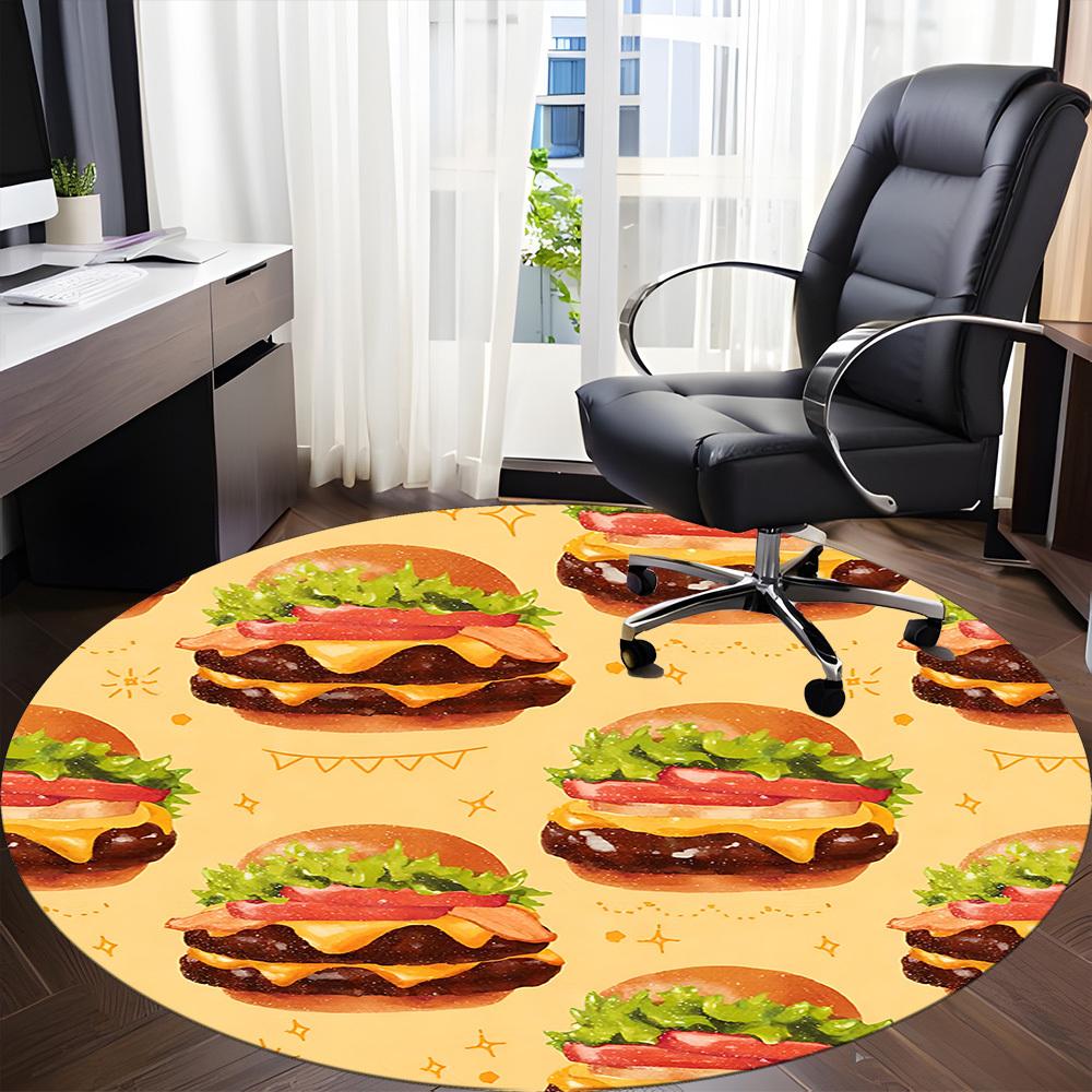 1pc Burger Pattern Office Round Rug, Non-slip, Soft and Durable Office Rug for Interior Decoration, Perfect for Office, Beautiful Decoration Yy2603120