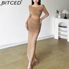 BITCED Fall Women's Solid-Color Slim-Fit High-Waisted Fashion O-Neck Long-Sleeve Mesh Dress