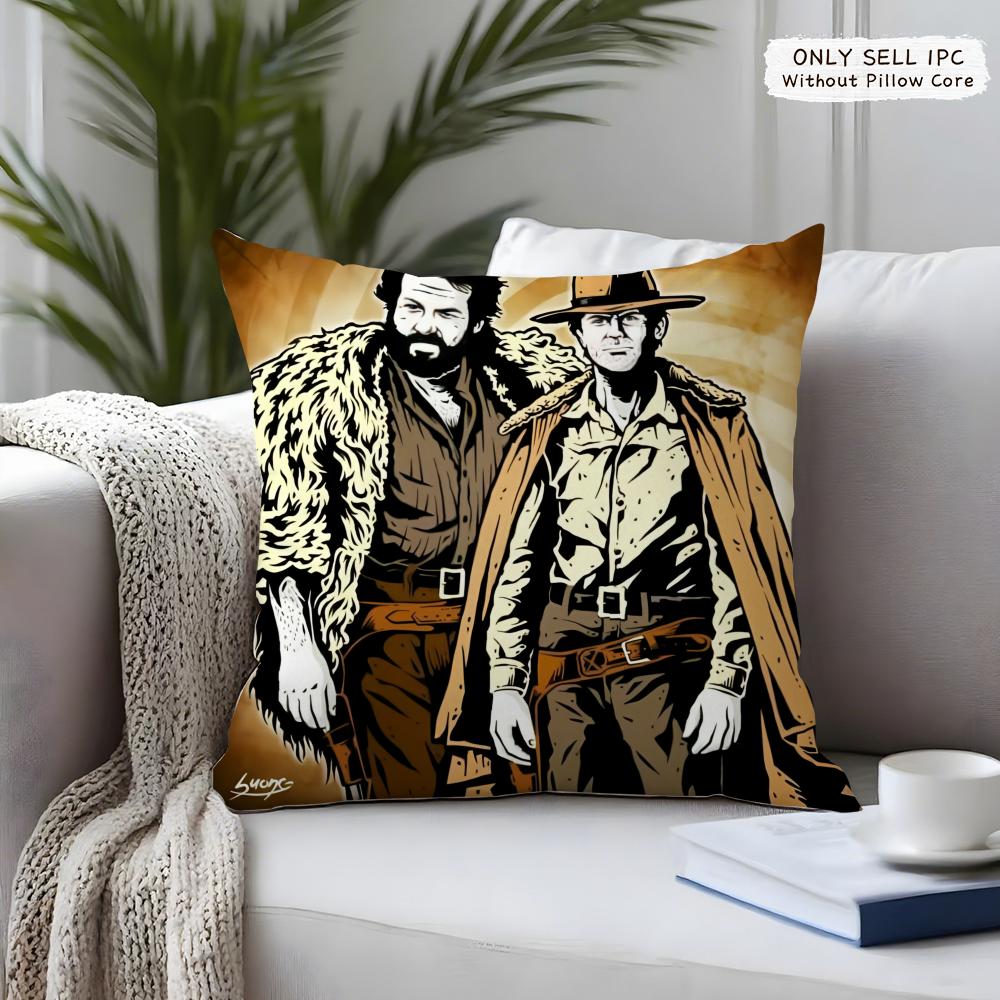 Tterence Hill Bud Spencer Cushion Cover Square Short Plush Pillow Case Living Room Sofa Home Decor Funda X