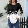 Women's Loose Fit Long Sleeve T-Shirt with Retro Halloween Print, Neck Pullover Top