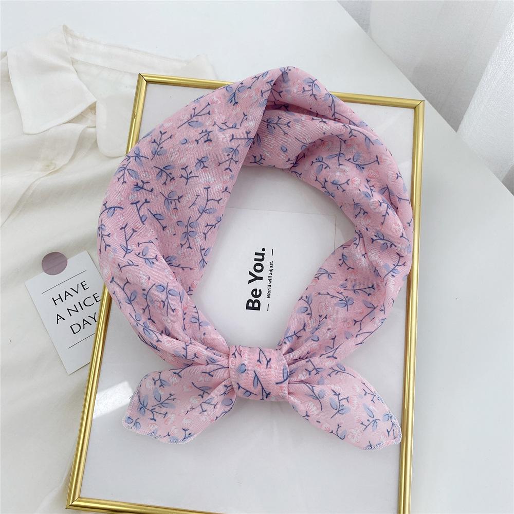 Floral Cotton Linen Silk Scarf: Women's Square Headband for Spring, Summer, Autumn - Korean Fresh Style