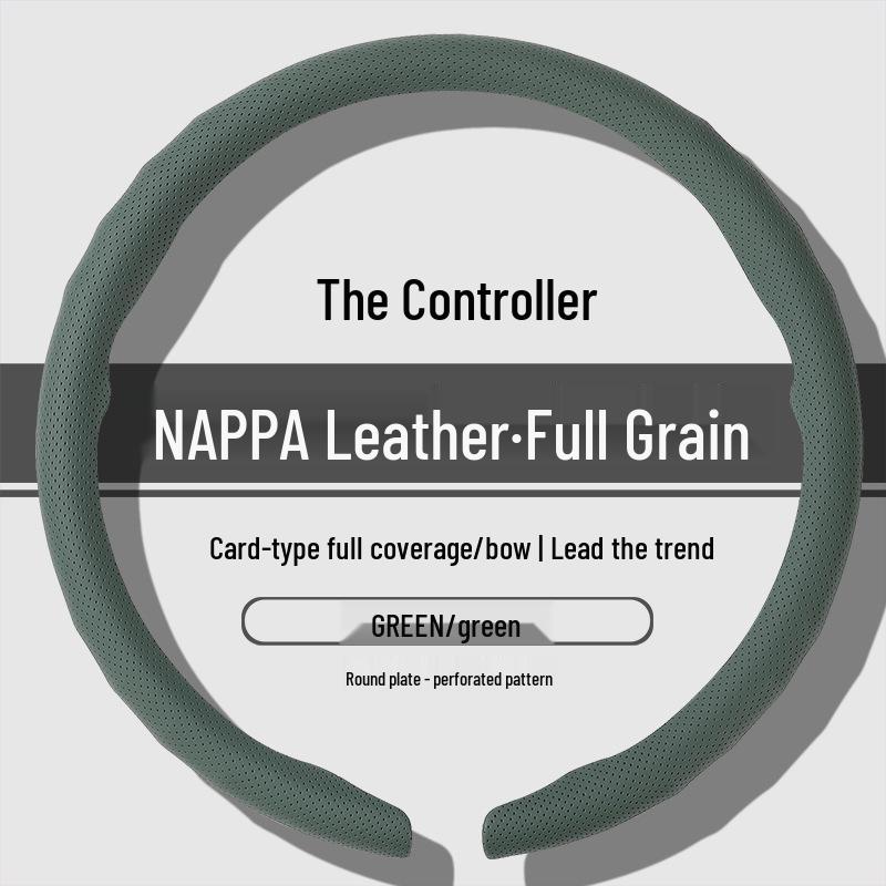 Premium Nappa Leather Steering Wheel Cover - Anti-Slip, Breathable, Ultra-Thin, All-Season 38 cm