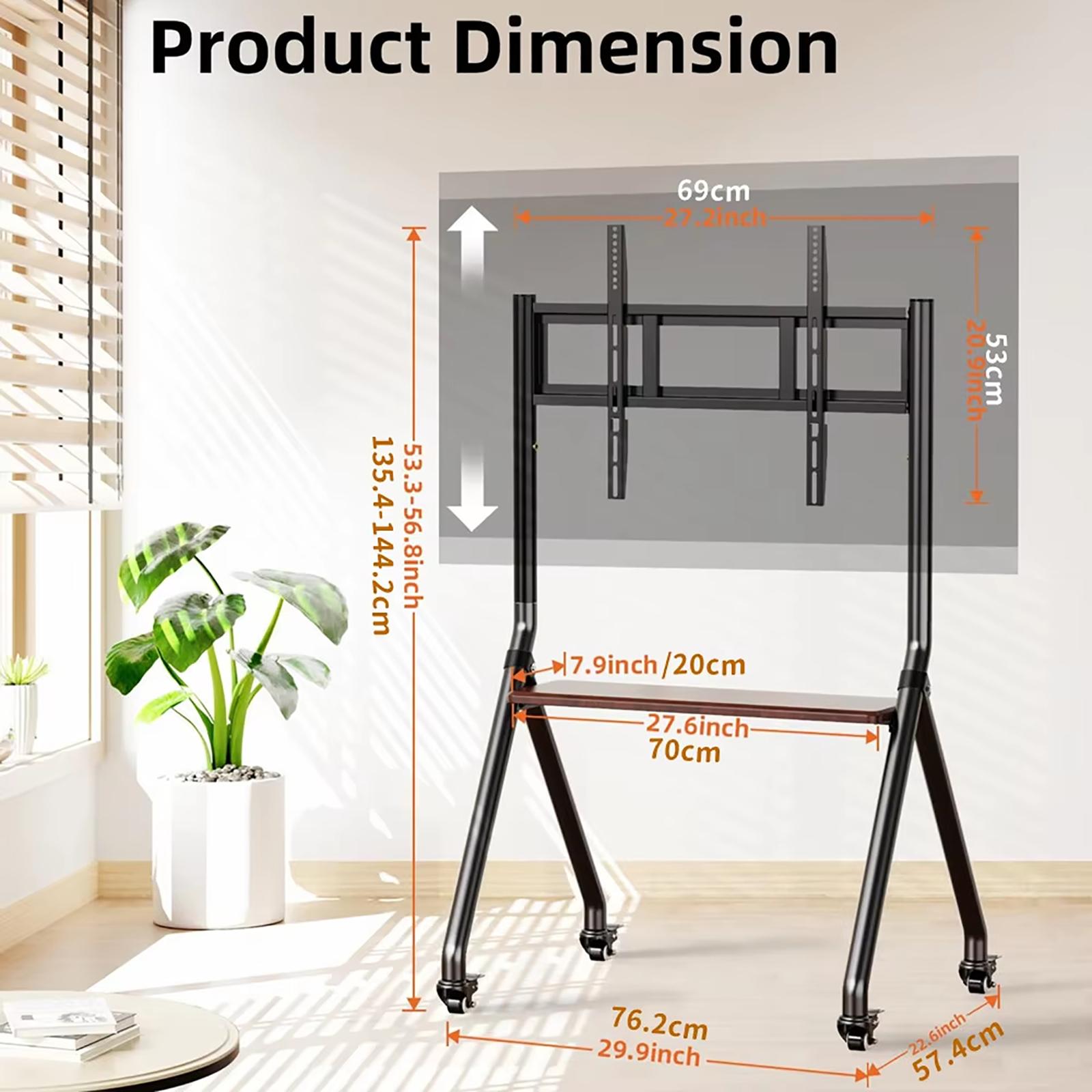 

Мобильная стойка на колесиках для телевизоров с ЖК-, LED- и OLED-экранами 32-65 дюймов, Портативная ТВ-стойка на колесах, Регулируемая по высоте ТВ-тележка VESA 600*500 мм чёрный