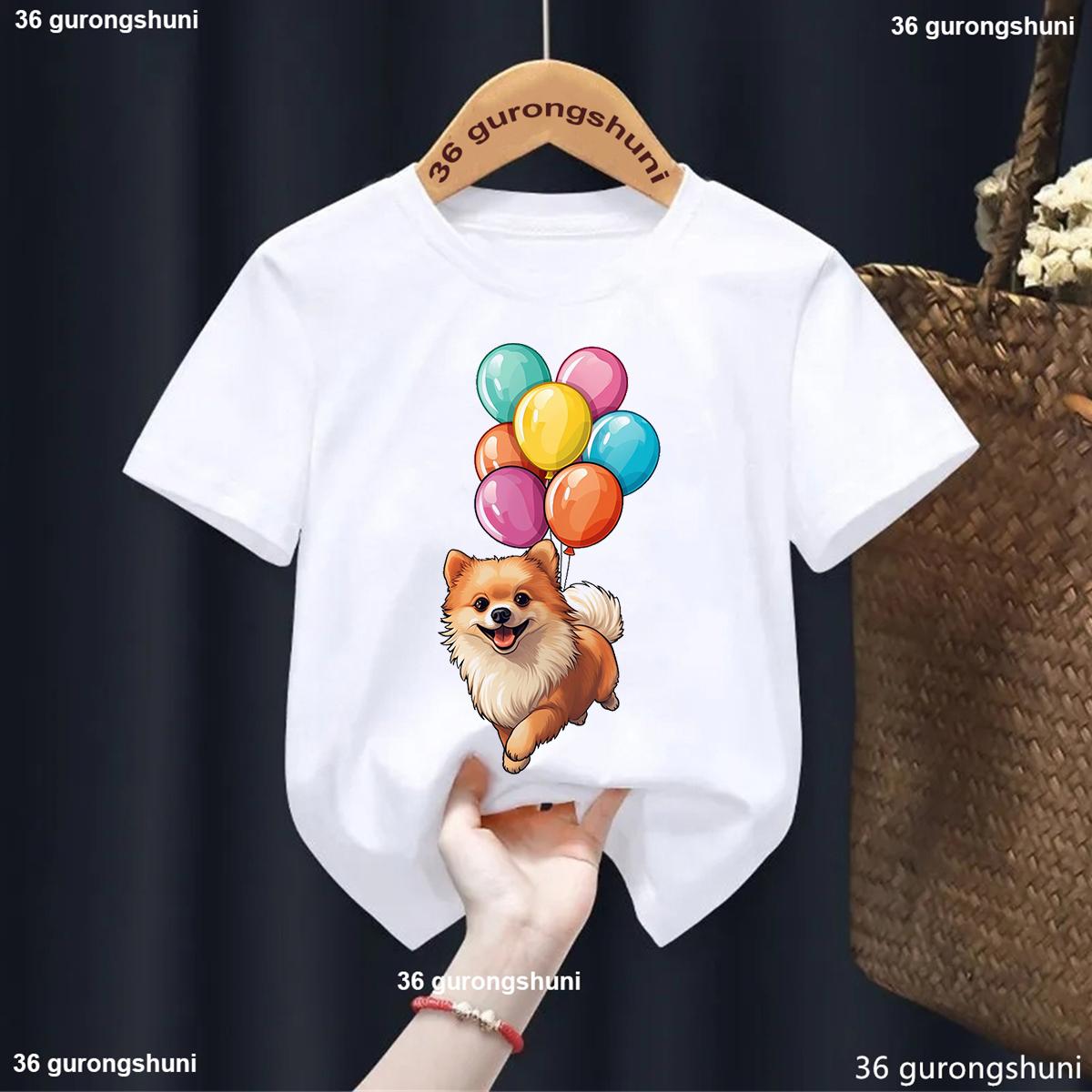 Rainbow Pomeranian Cute Colorful Puppy Dog Lover Printed Tshirt Kids Fashion Kawaii Girl T Shirt Summer Casual Toddler TShirt 100