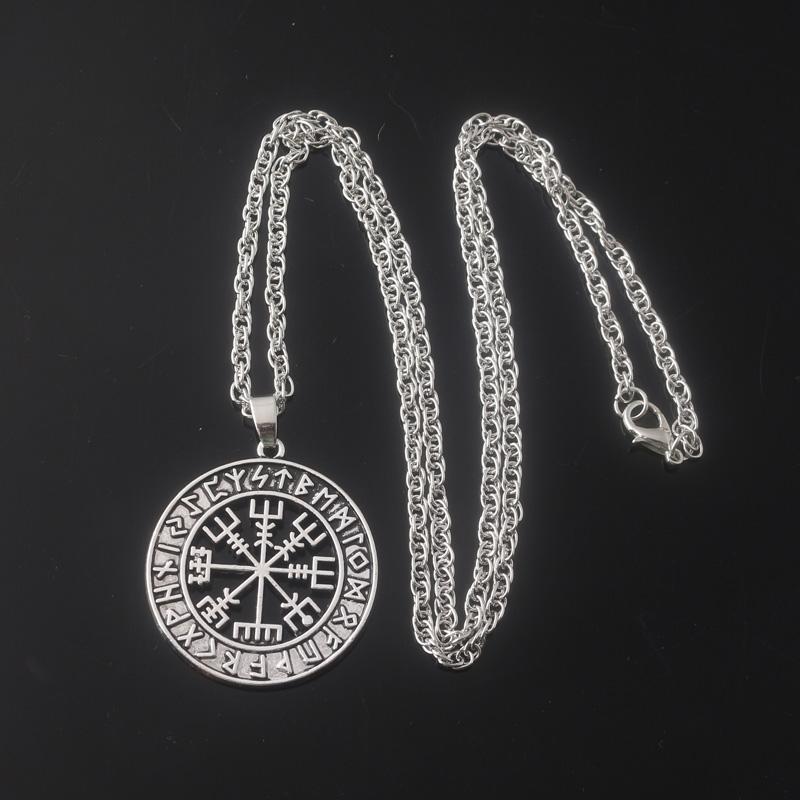 Norse Viking Odin's Runes Necklace Vegvisir Symbol Compass Pendant Vintage Necklaces for Women Men Jewelry