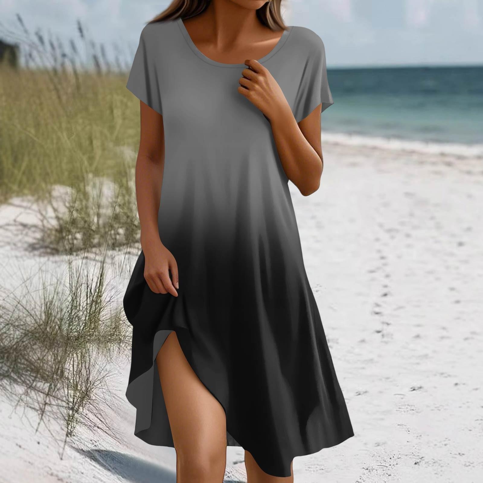 

Платье в стиле бохо с коротким рукавом для женщин, повседневное, свободного кроя, летнее, сарафан с цветочным принтом и карманами XL