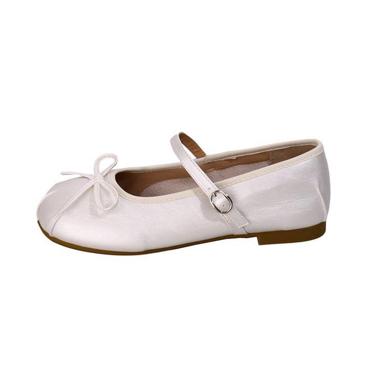 

French ballet style flat-soled single shoes women s 2025 summer new bow with skirt one-word buckle belt Mary Jane shoes 40 жемчужина белый