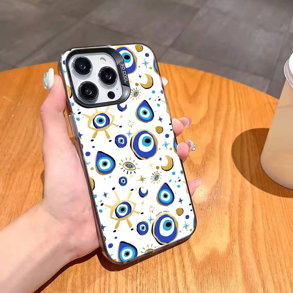 T-Turkish L-Lucky Blue Evil Eye Phone Case For iPhone17 16 15 14 13 12 Pro Max Grey Black Matte Laser Metallic Aurora Funda