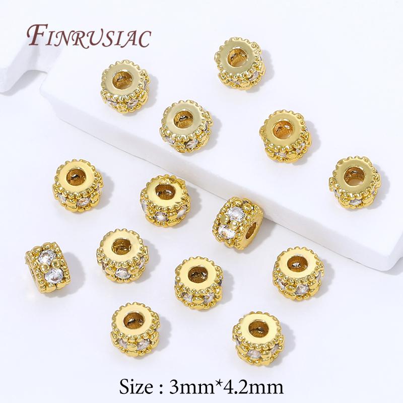 5/10Pcs 18K Gold Plated Spacer Beads For Jewelry Making,Zircon Round Beads Separators,Necklaces Bead DIY Jewelry Accessories