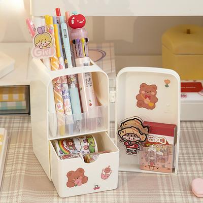 Japonský roztomilý kreativní držák na pero v lednici Multifun Zásuvka na psací potřeby Úložný box Kawaii Velkokapacitní organizér na stůl