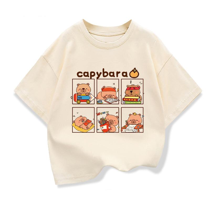 Children Short Sleeved Tees tshirt Cute Capibara Kids Cotton O-neck Casual Tops Loose T-shirt For Summer Teen Boys Clothes