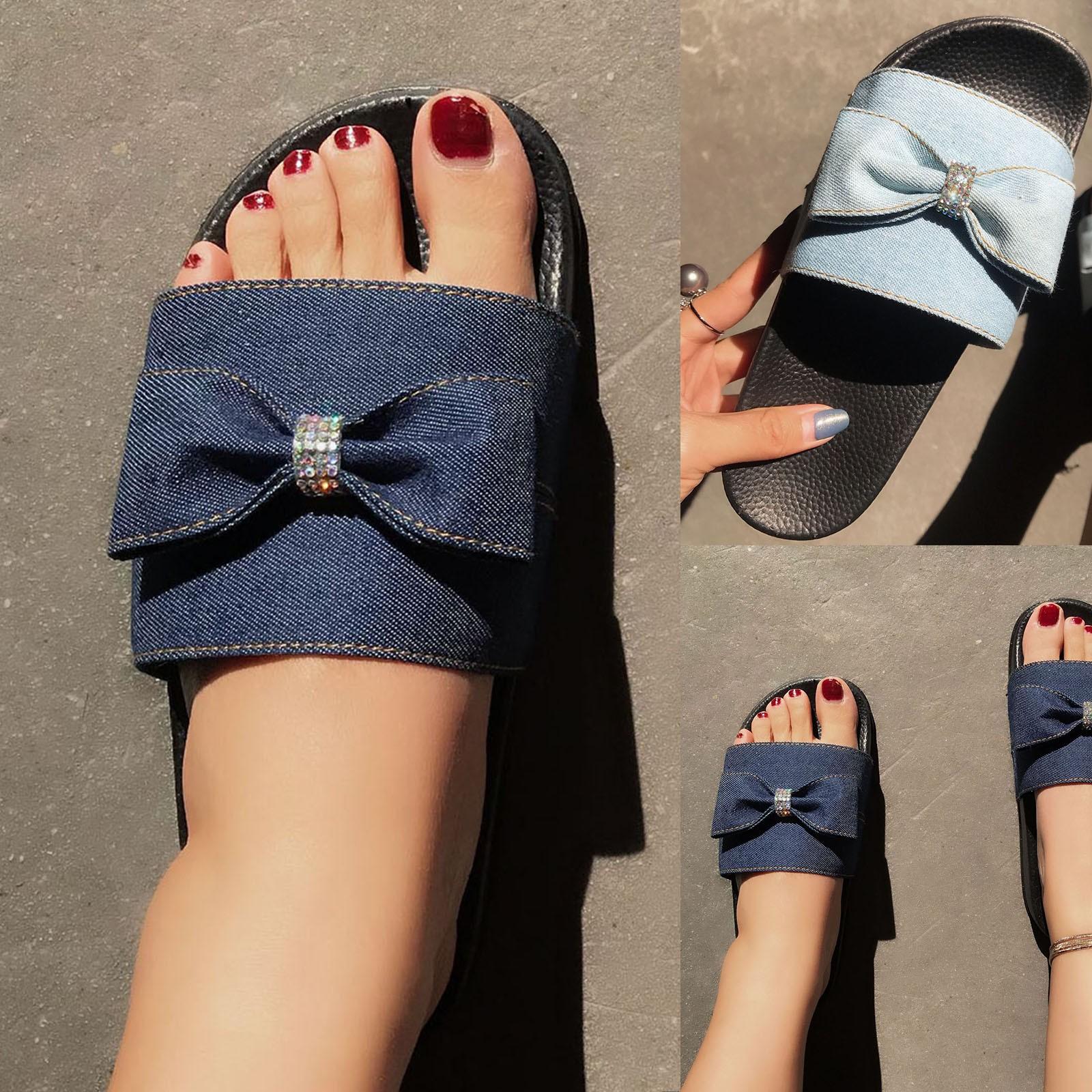 

Женские летние модные джинсовые удобные сандалии и тапочки с бантом 38 синий