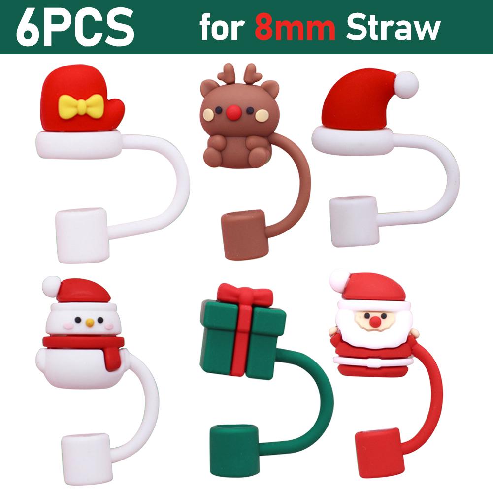 6-60pcs Christmas Silicone Straw Tips Drinking Dust Cap Splash Proof Plugs Cover Cup Accessories 8-10mm Straw Sealing Tools