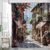 Italy Street Shower Curtain Renaissance Mediterranean Cafe in Tuscany Rustic Floral Farmhouse Scenery Bathroom Decor Curtains