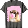 Pug Dog Chewing Pink Gum Graphic Tee Funny Animal Print Casual Crewneck Tshirt For Men