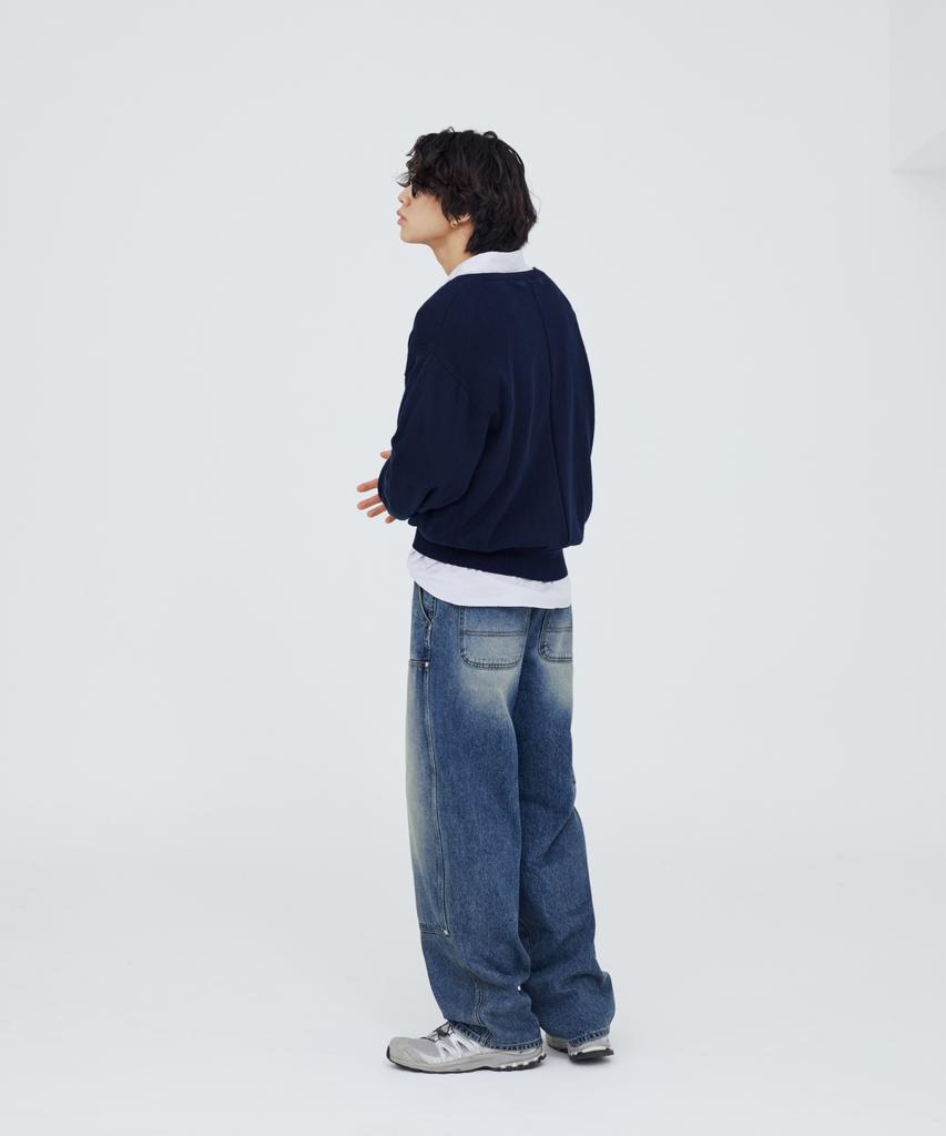 Modenaleudeo Double Knee Wide Denim Pants (Medium Blue)