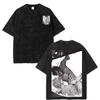 Anime Attack On Titan Eren Grafik T-Shirt Herren Kurzarm Kleidung Lässig Baumwolle T-Shirt Vintage Gewaschenes T-Shirt Übergroße Oberteile