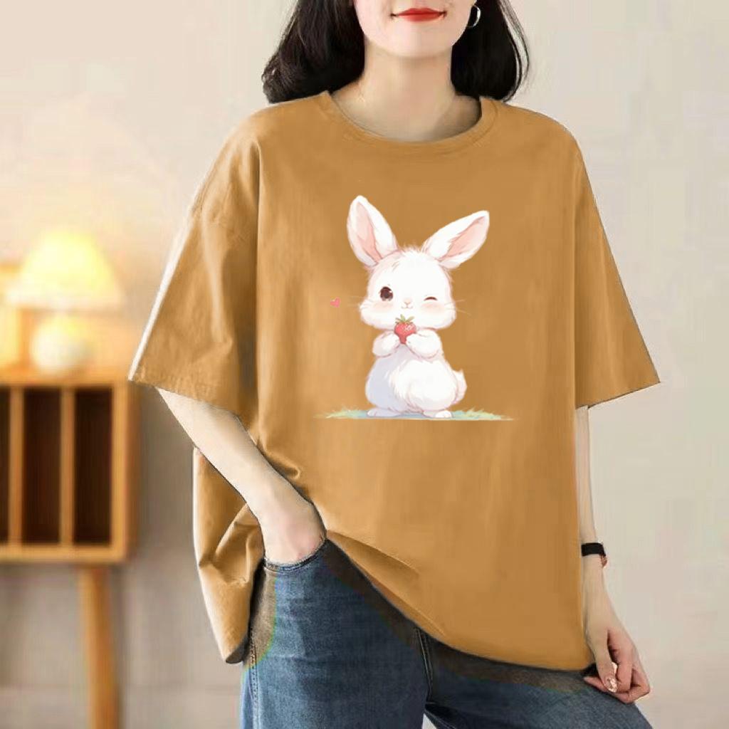 

Женские топы-футболки 2025 Новинка Летние Белые Хлопковые Свободные С коротким рукавом 3XL