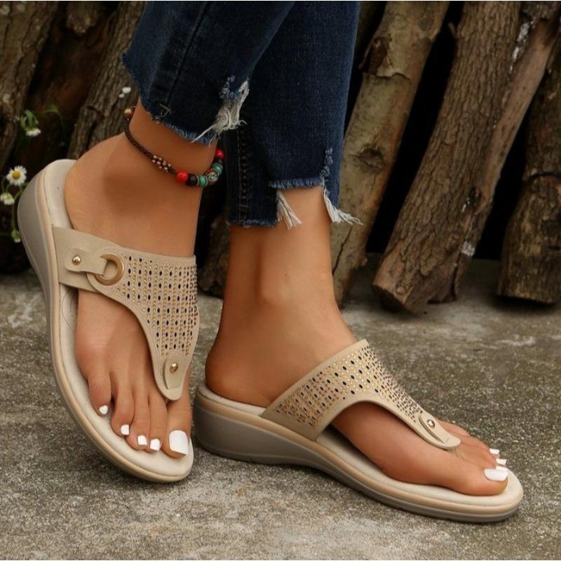 Chinelos femininos verão nova moda metal botão slides sapatos cunha sandálias de praia mulheres plataforma externa lazer chinelos