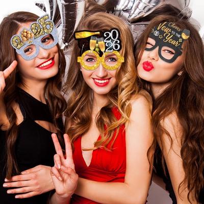Glitter 2026 New Year Glasses Letters and Numbers Cheers Star Happy New Year Glasses Creative Colorful