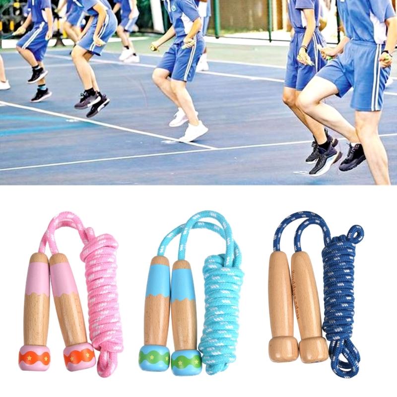 Lightweight Jump Rope Adjustable Skipping Rope with Wooden Handle Kids Outdoor Exercise Toy for Men Women Children
