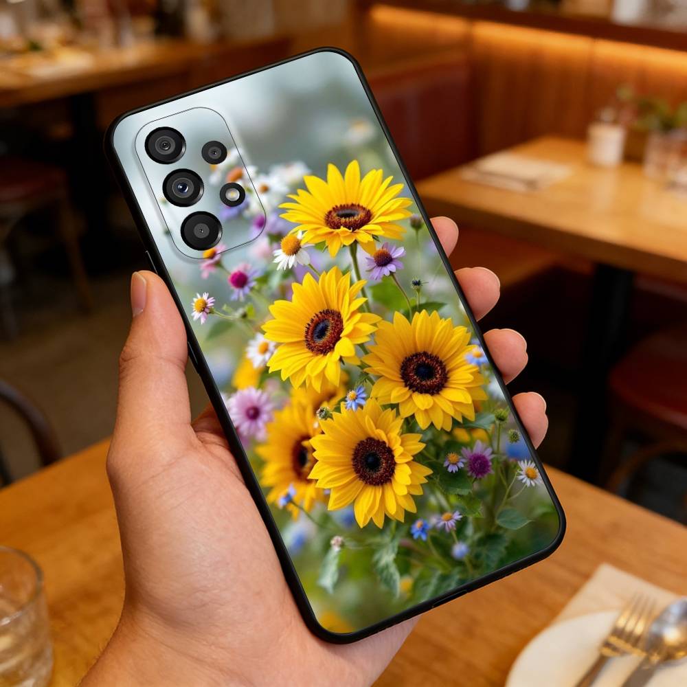Sunflower&Sunny Day  For Samsung Galaxy A13,A21s,A22,A31,A32,A52,A53,A71,A80,Soft Black Shell