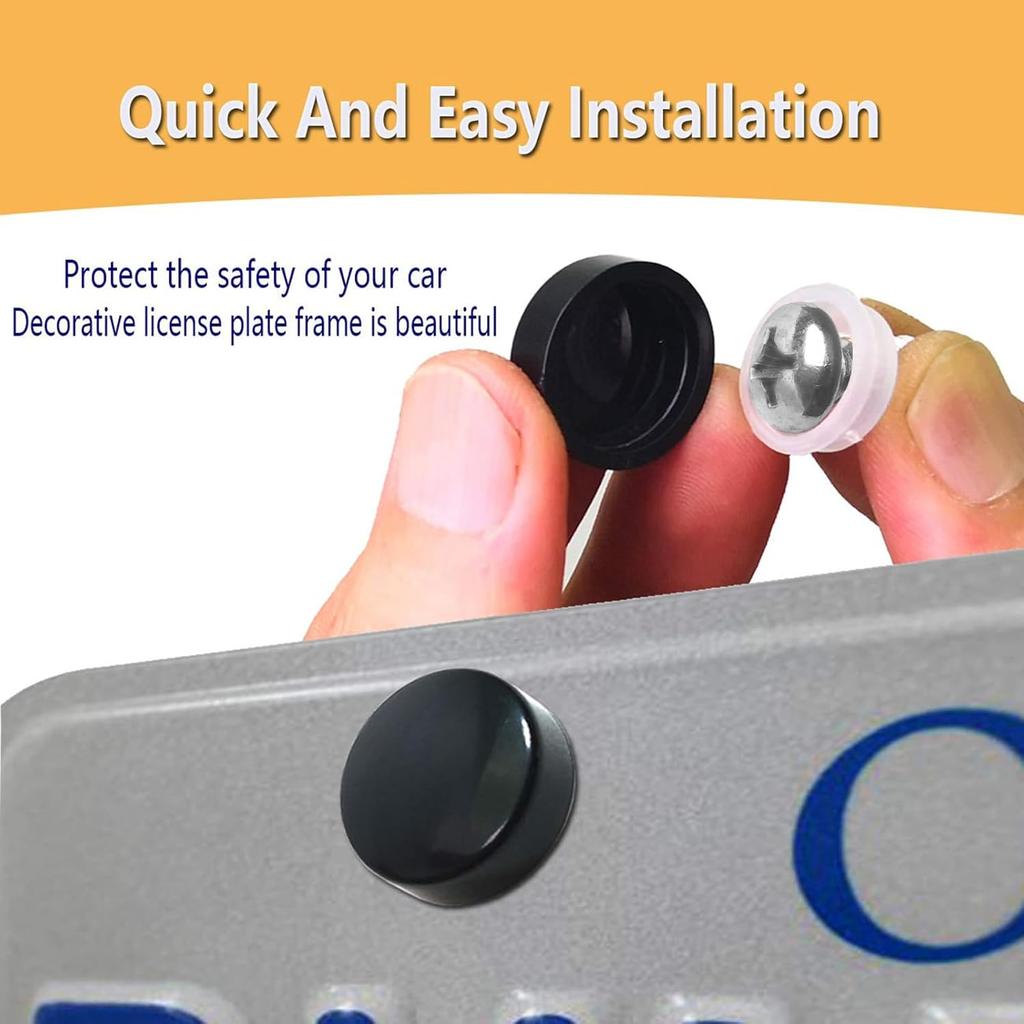 Black License Plate Screw Caps - High Gloss Finish Screw and 8 PCS M6X20mm Stainless Steel Rust Resistant Car Tag Frames Bolts Fastener Kit