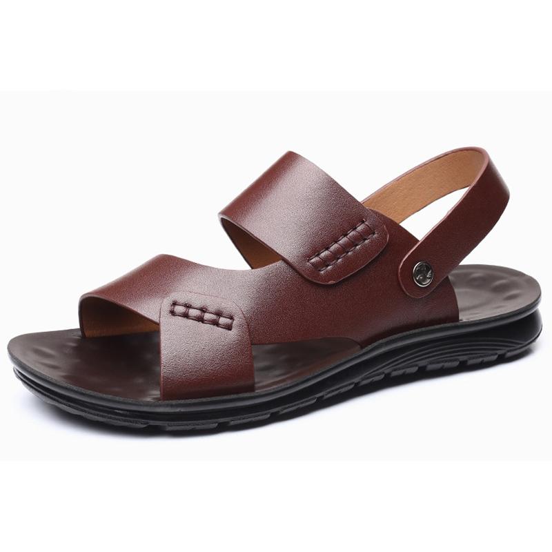Pánské módní kožené sandály, prodyšné, protiskluzové, duté, ležérní kožené boty, venkovní plážové boty