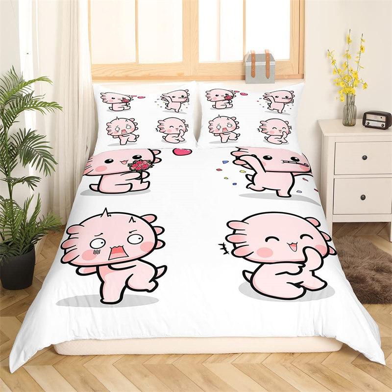 Kawaii Axolotl Bedding Set Queen For Girls Boys Teens Cute Cartoon Reptiles Animal Duvet Cover Galaxy Starry Sky Comforter Cover