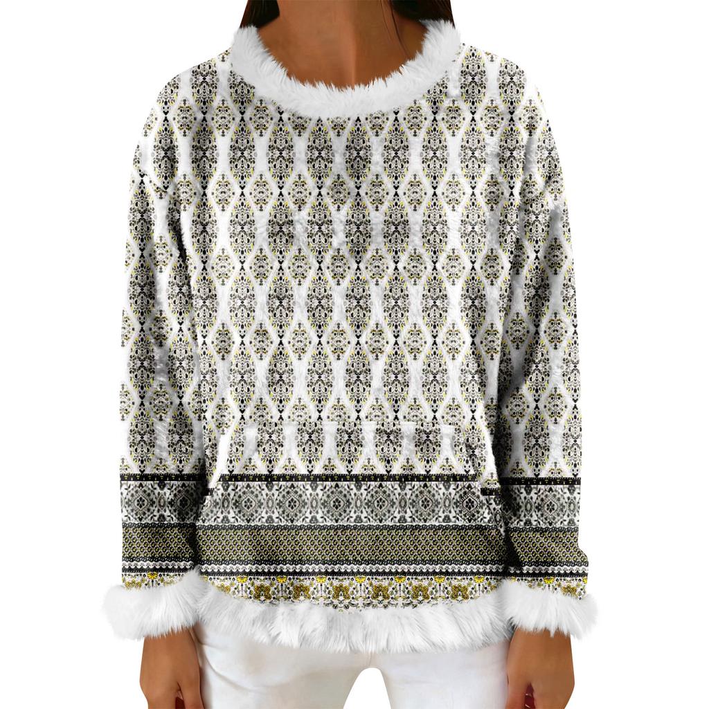 Women's Casual Fleece Sweatshirt  Long-Sleeve Round  Neck Casual Comfortable Loose-Fit Lightweight Women's Flannel Sweatshirt