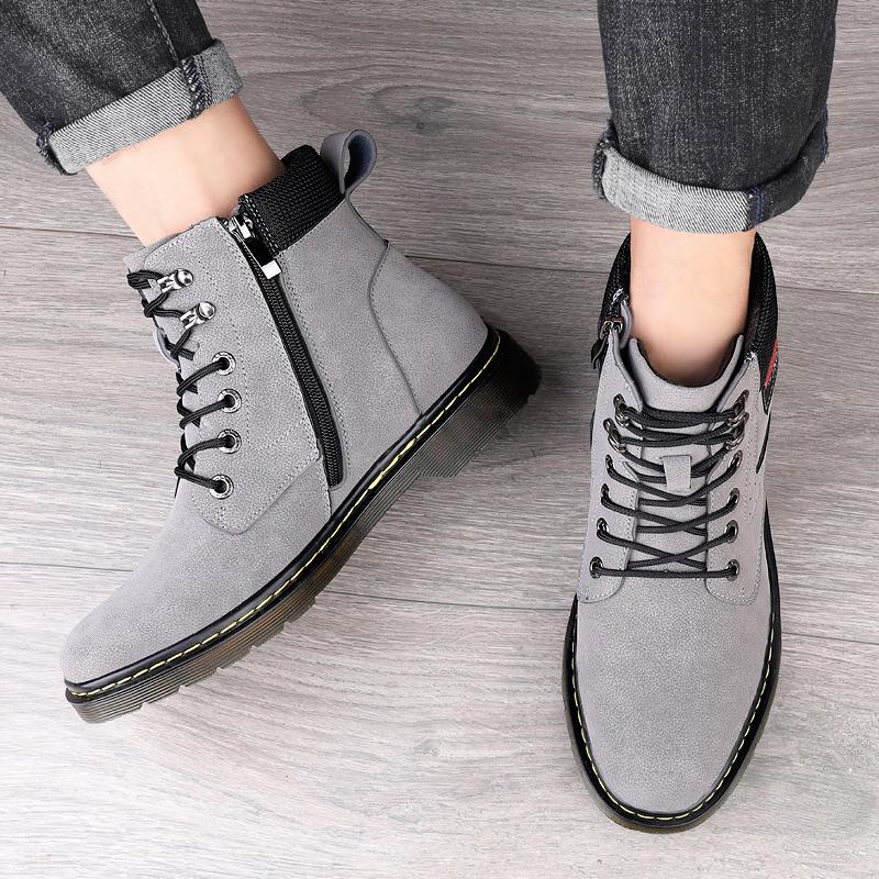 Fashion Trends Men Genuine Leather Boots Fashion Causal Boots Genuine Leather Shoes Comfy Durable Outdoor Warm Plush Cowboy Ankle Boots