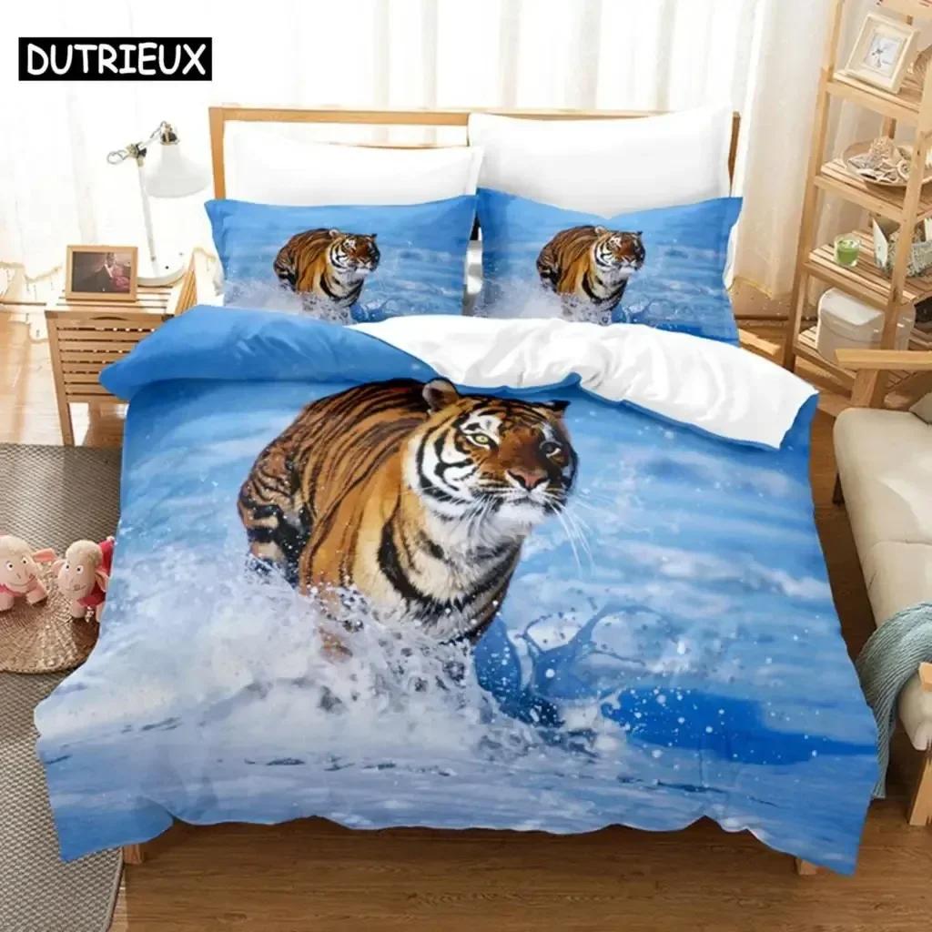 New 3D Print Runing Tiger Beding Set Bedrom Soft Modern Bedspreads Comefortable Children Kids Soft Duvet Cover Comfortable Quilt Cover And Pilowcase