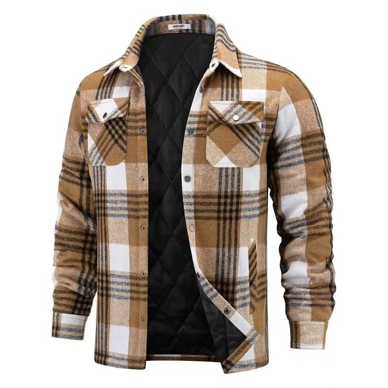 Mens Flannel Shirts Long Sleeve Quilted Lined Jackets Comfortable Button Down Plaid Flannel Jacket Heavyweight Warm Winter Outdoor Casual Coat for Men