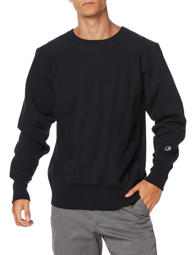 Champion Long Sleeve Reverse Weave Crew Neck Size M Men's Fleece-Lined Sweatshirt, 11.5oz, Black, (C3-W004)